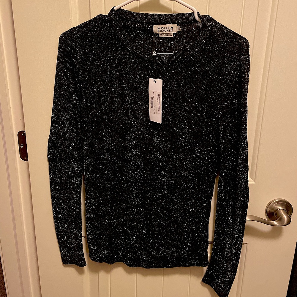 Molly Bracken Size Small Black and Silver Knitted Sweater